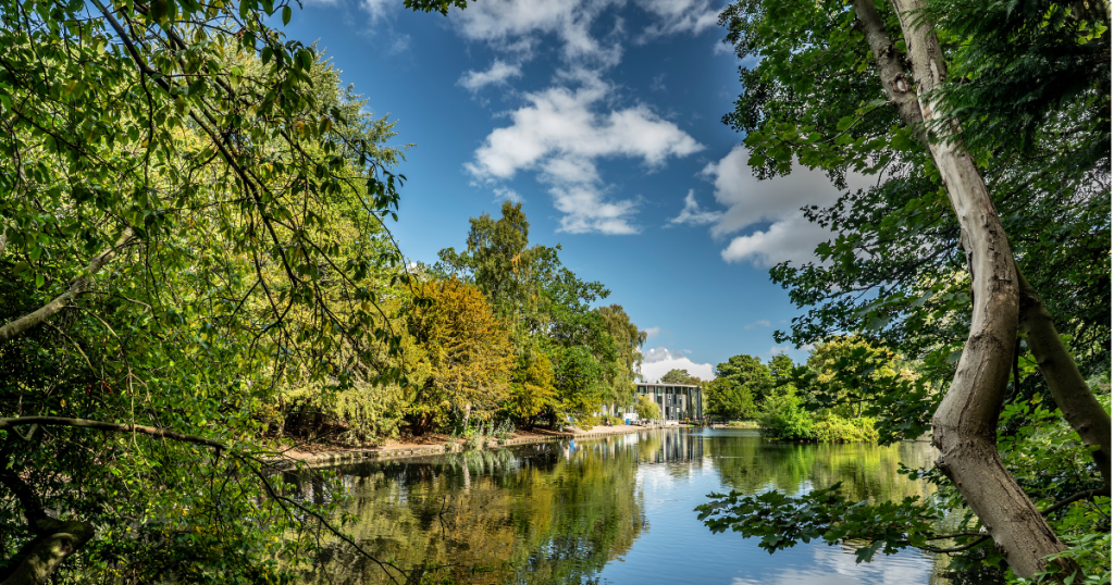 The loch at Heriot-Watt University